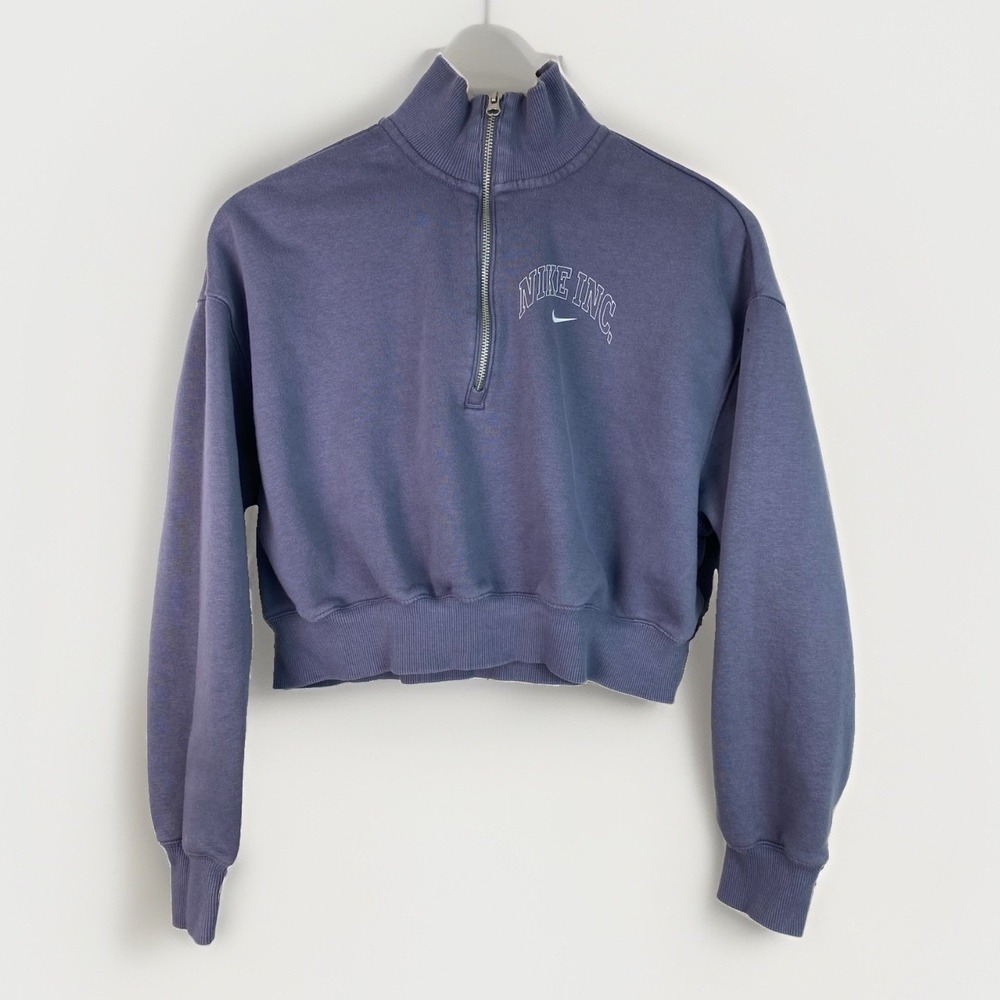 Nike Inc Women's M Slate Blue 1/2 Zip Long Sleeve Pullover Crop Sweatshirt